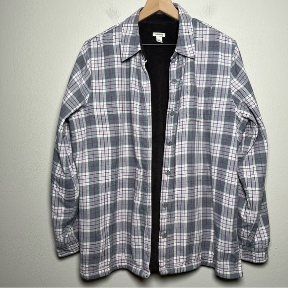 LL Bean Women Shirt Jacket Shacket‎ Free Swingin' Lined Flannel Cabin Gray Pink - Picture 1 of 11